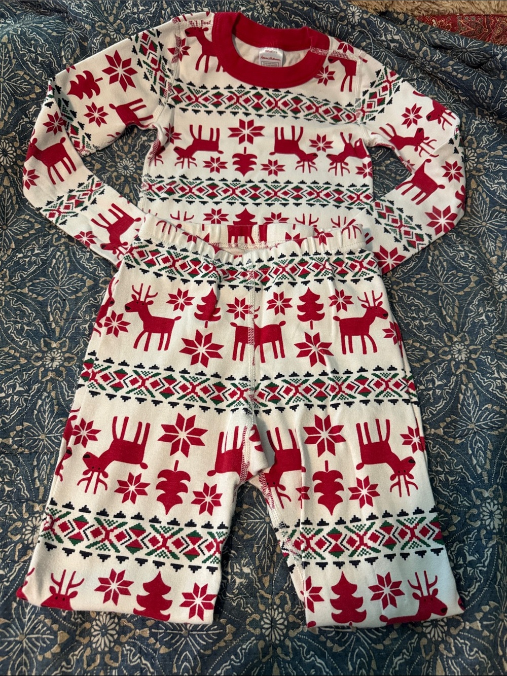 Hanna Anderson - Kids Red & White Reindeer Holiday Pajama Set - Size 8